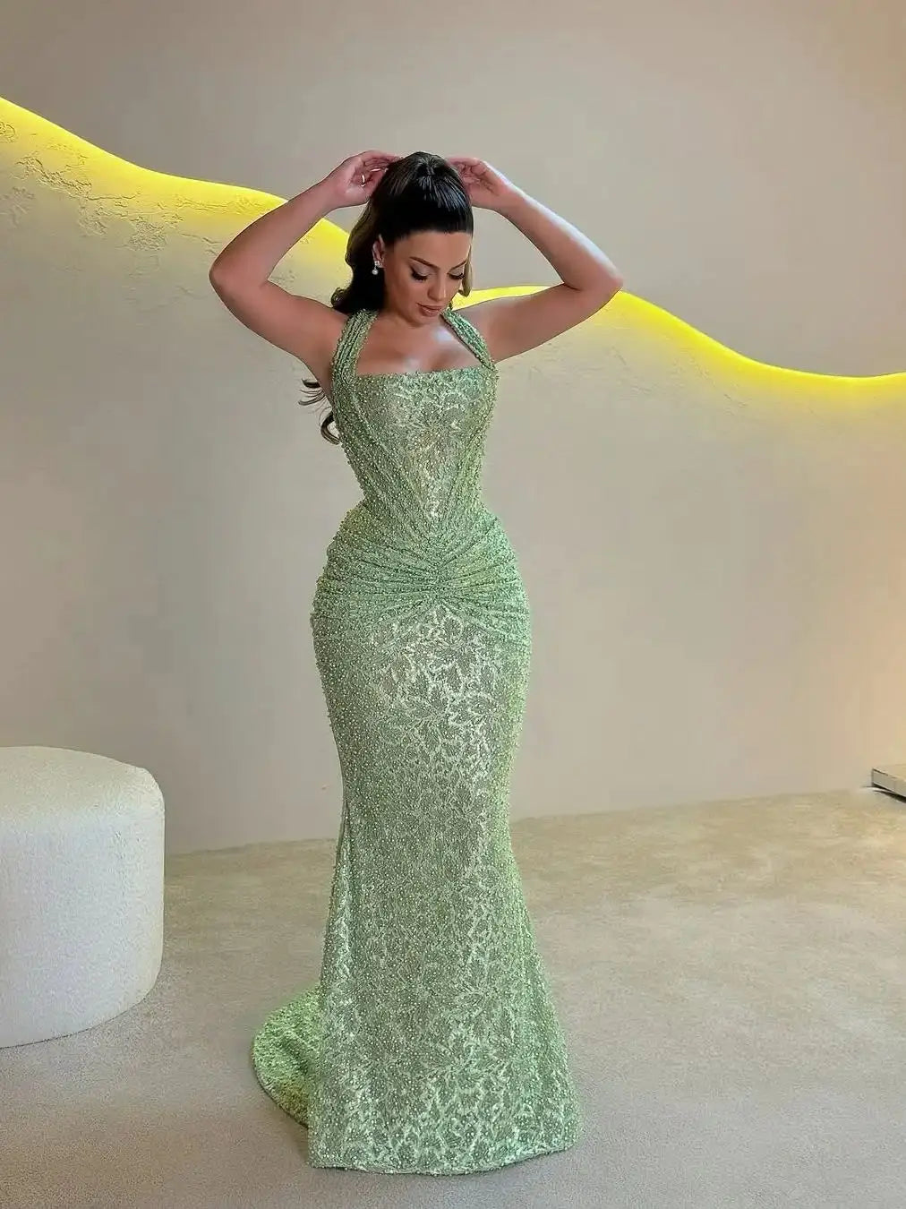 Mint Green Halter Mermaid Dress
