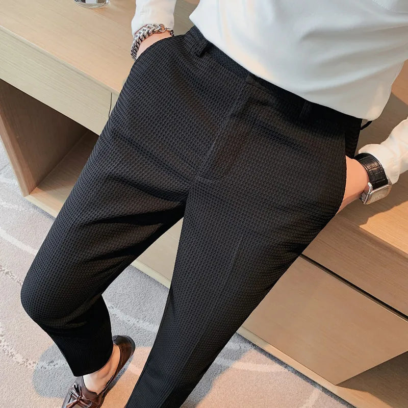 Waffle Stretch Slim Formal Trousers