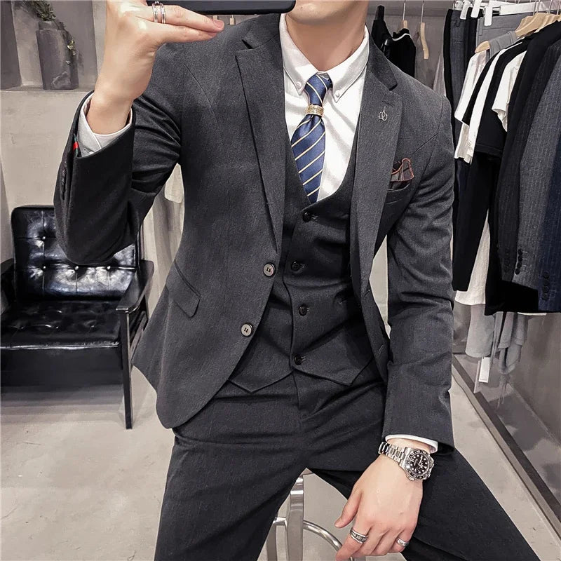 Lattice Plaid Three-Piece Formal Suit
