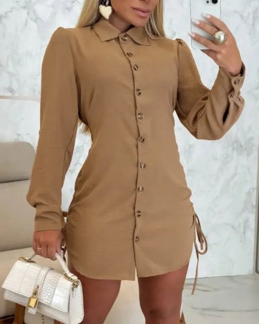 Minimalist V-Neck Button Shirt Dress