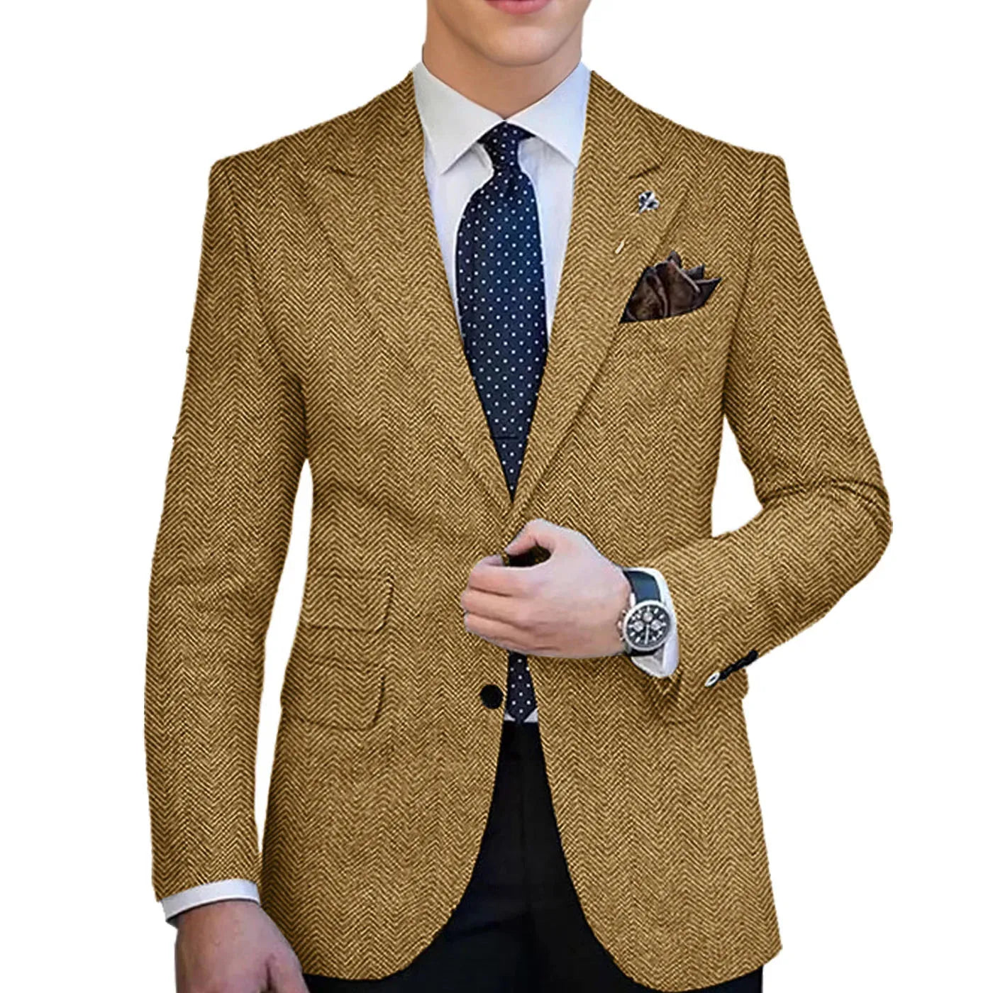 Herringbone Tweed Single-Breasted Blazer