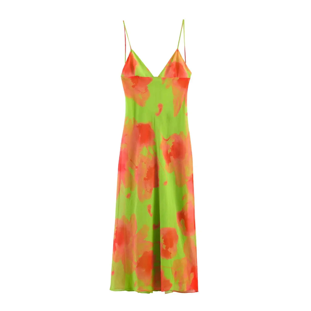 Floral Lace-Up Spaghetti Strap Dress