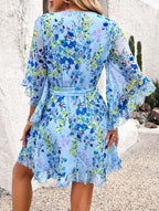 V-Neck Ruffle Floral Dress