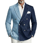 Denim Double-Breasted Peak-Lapel Blazer