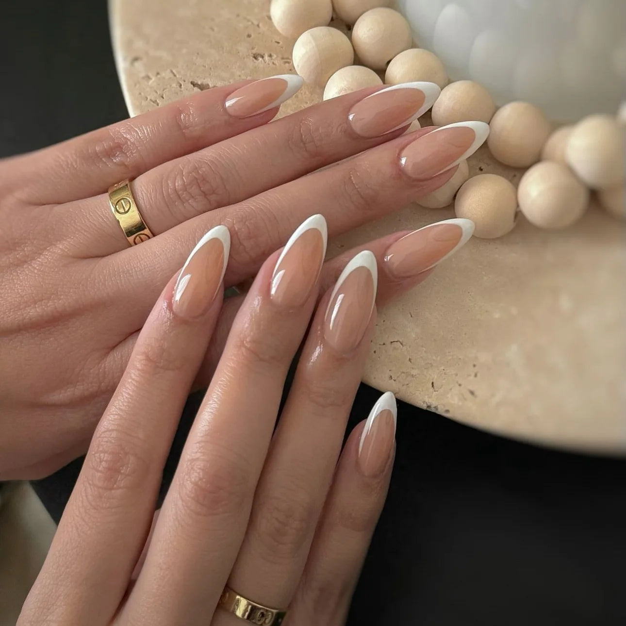 French Tip Fake Nails Almond