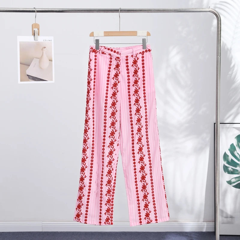 hfwomenfz Rainbow Print Wide-Leg Trousers