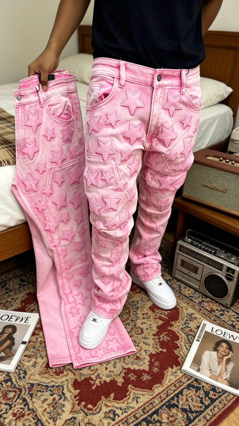 Mid Waist Punk Wide Jeans