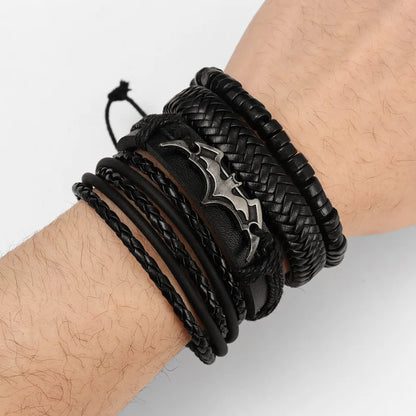 Black Leather Beaded Bracelet