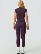 Everyday Nylon Solid Elastic Waist Two-Piece Yoga Set