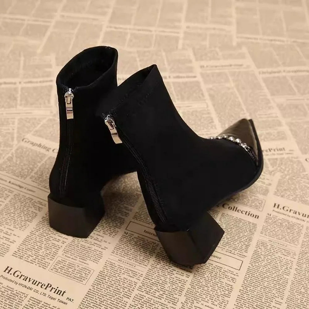 Rhinestone Pointed Toe Ankle Boots