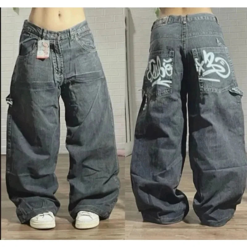 Mid Waist Punk Wide Jeans