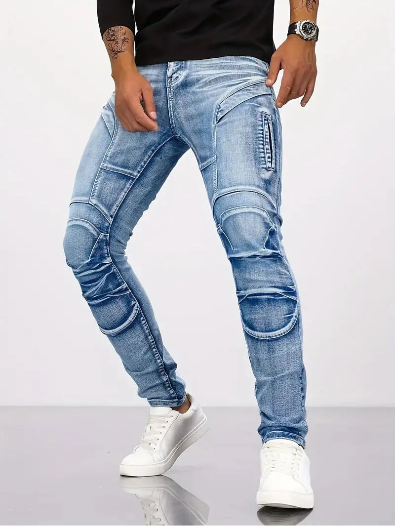 Two-Tone Distressed Patchwork Jeans