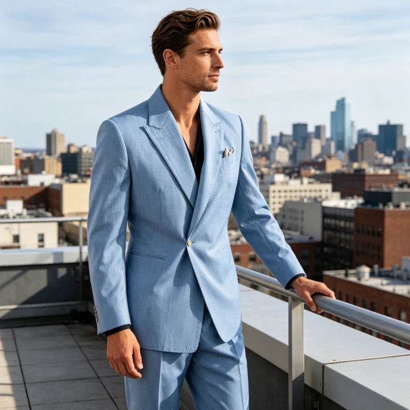 Linen Peak-Lapel One-Button Suit Set