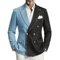 Denim Double-Breasted Peak-Lapel Blazer