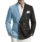 Denim Double-Breasted Peak-Lapel Blazer