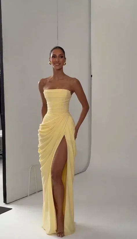 Strapless Pleated Long Dress