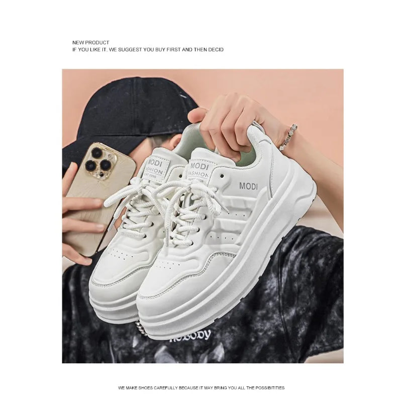 Summer White Platform Leather Sneakers