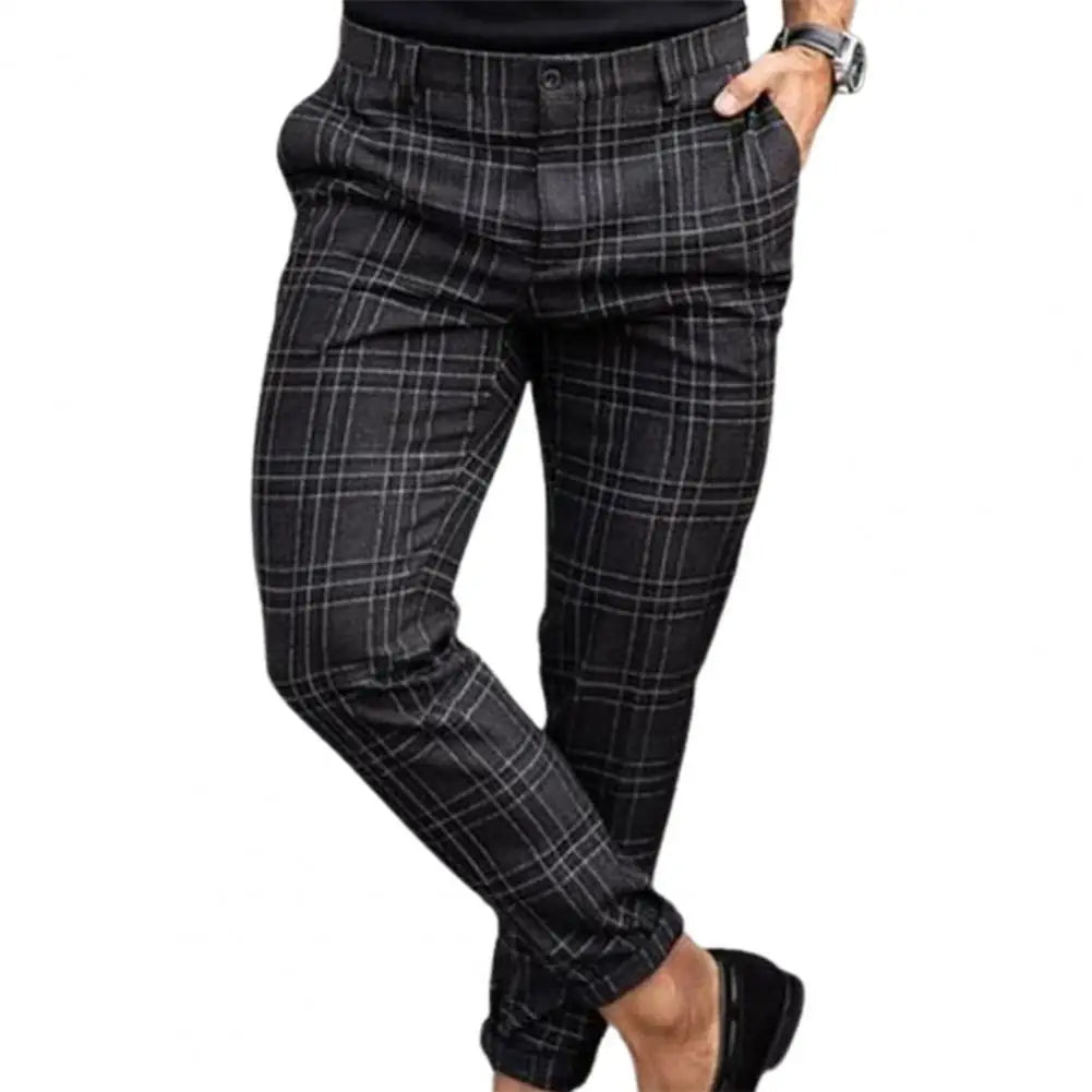 Vintage Checkered Loose Slim Trousers