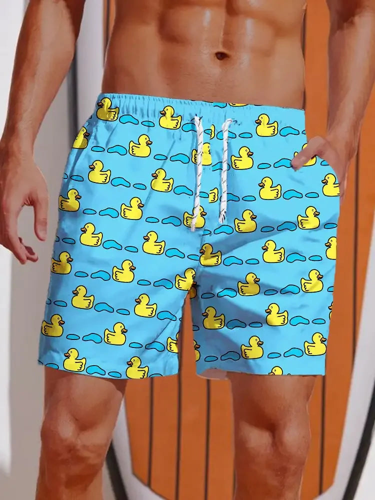 Yellow Duck 3D Print Swim Trunks