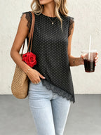 Polka Dot Lace-Trim Tank Top