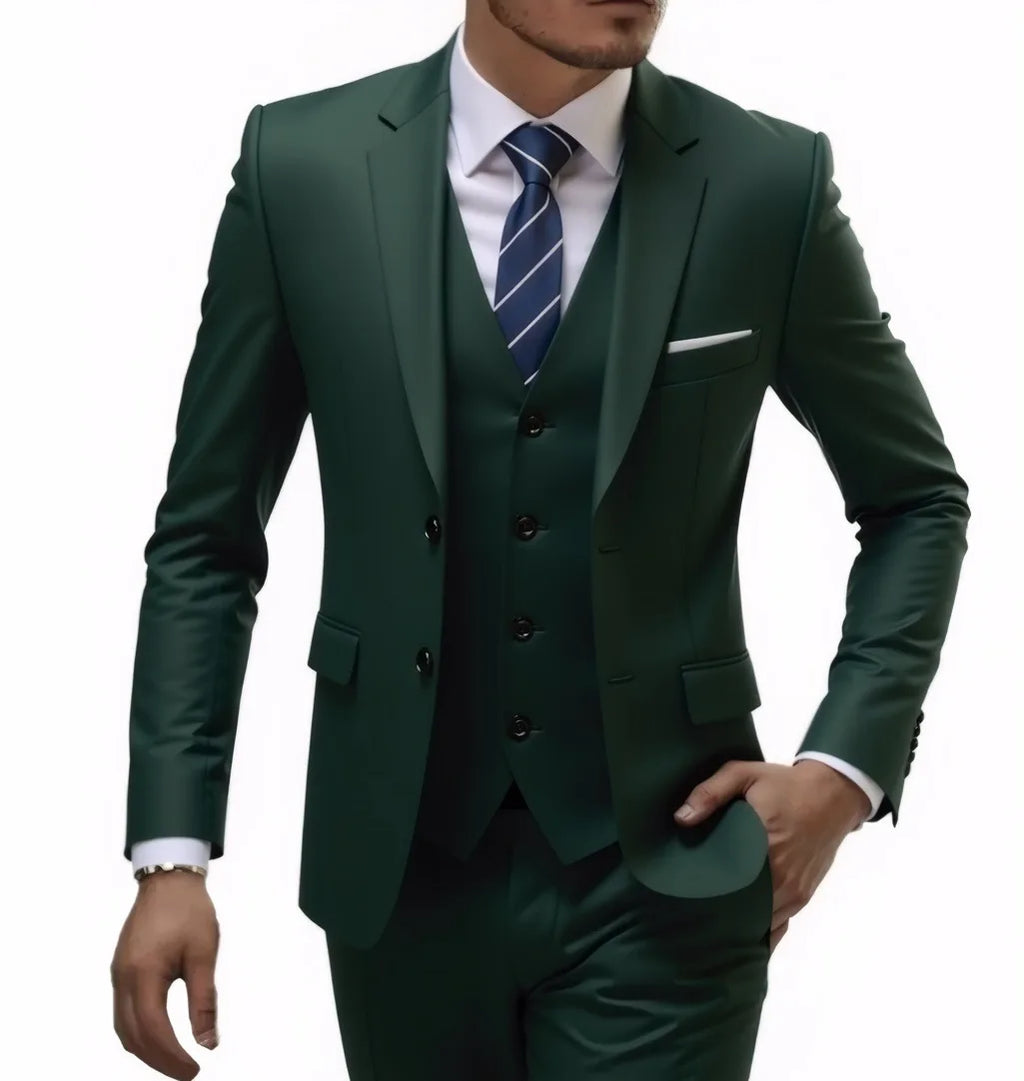 Three-Piece Solid Two-Button Suit Set