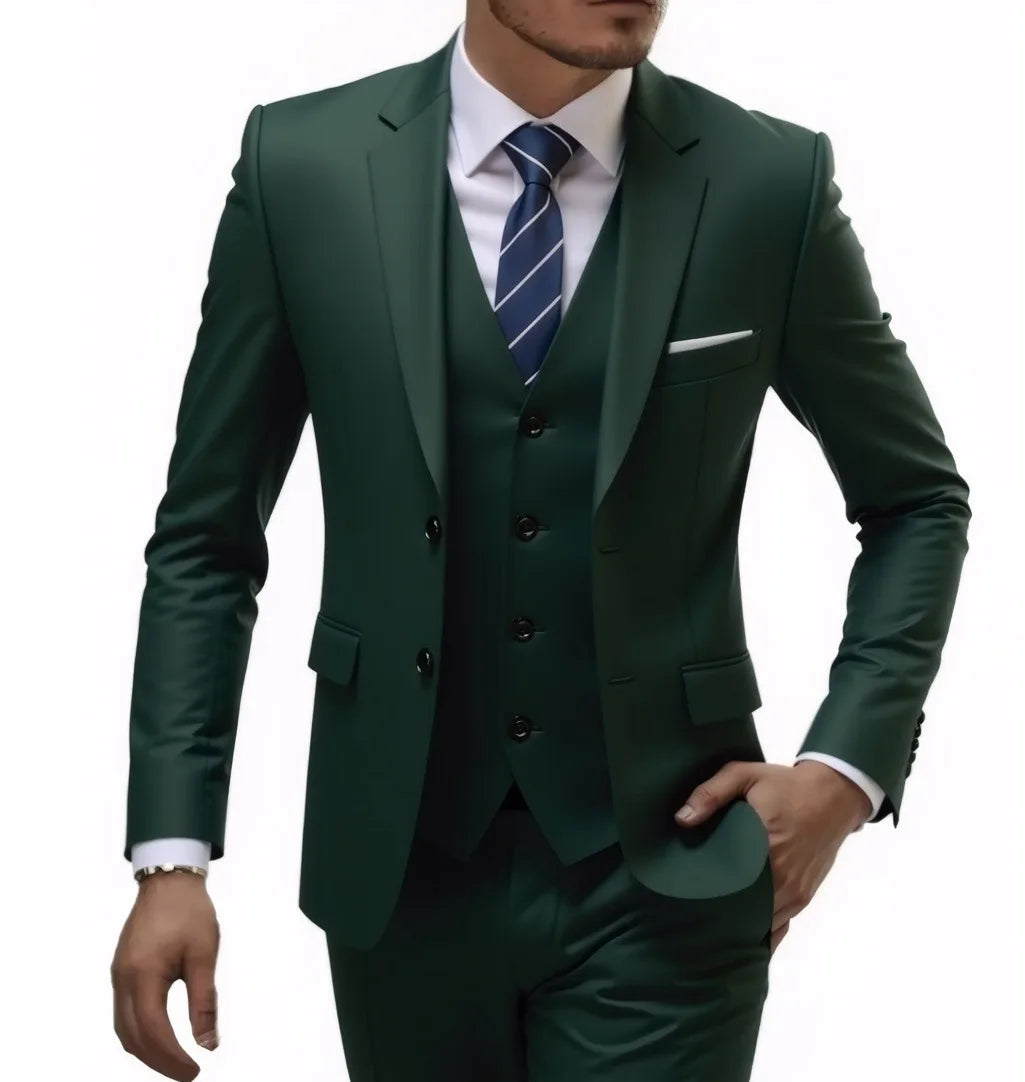 Three-Piece Solid Two-Button Suit Set