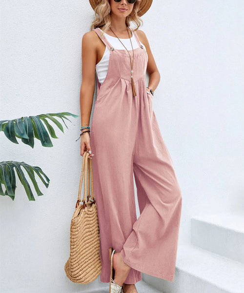 Casual Wide-Leg Cotton Linen Jumpsuit