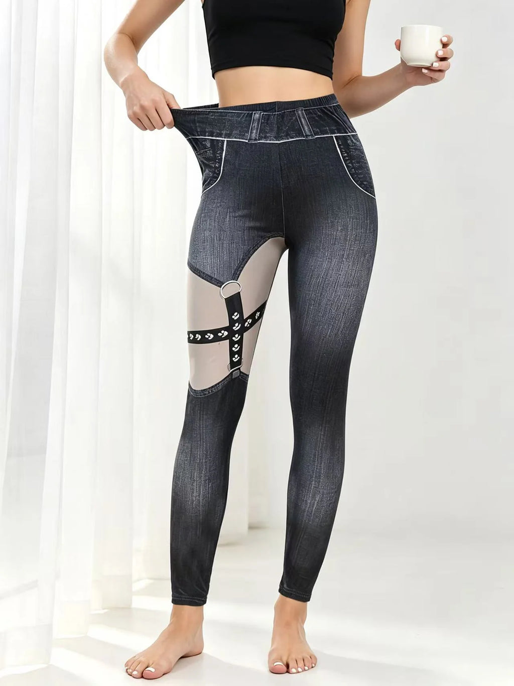 Faux Denim Print Leggings