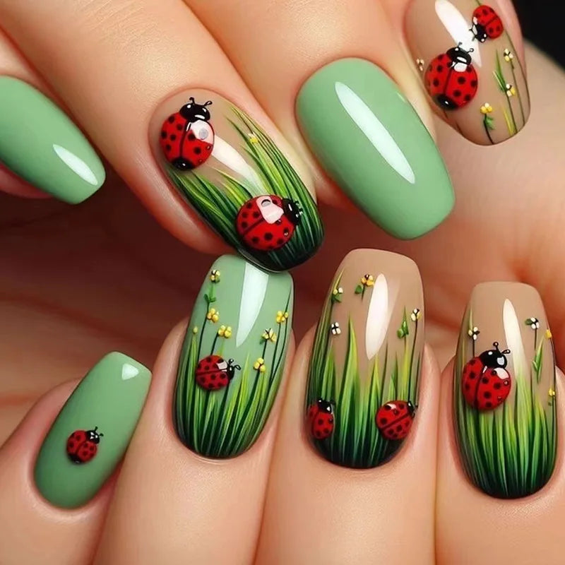 Mid-length French False Nails Leopard