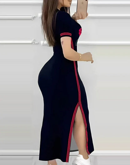 Rose Print Side Slit Dress