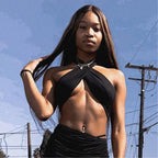 Y2K Cross Halter Backless Crop Top