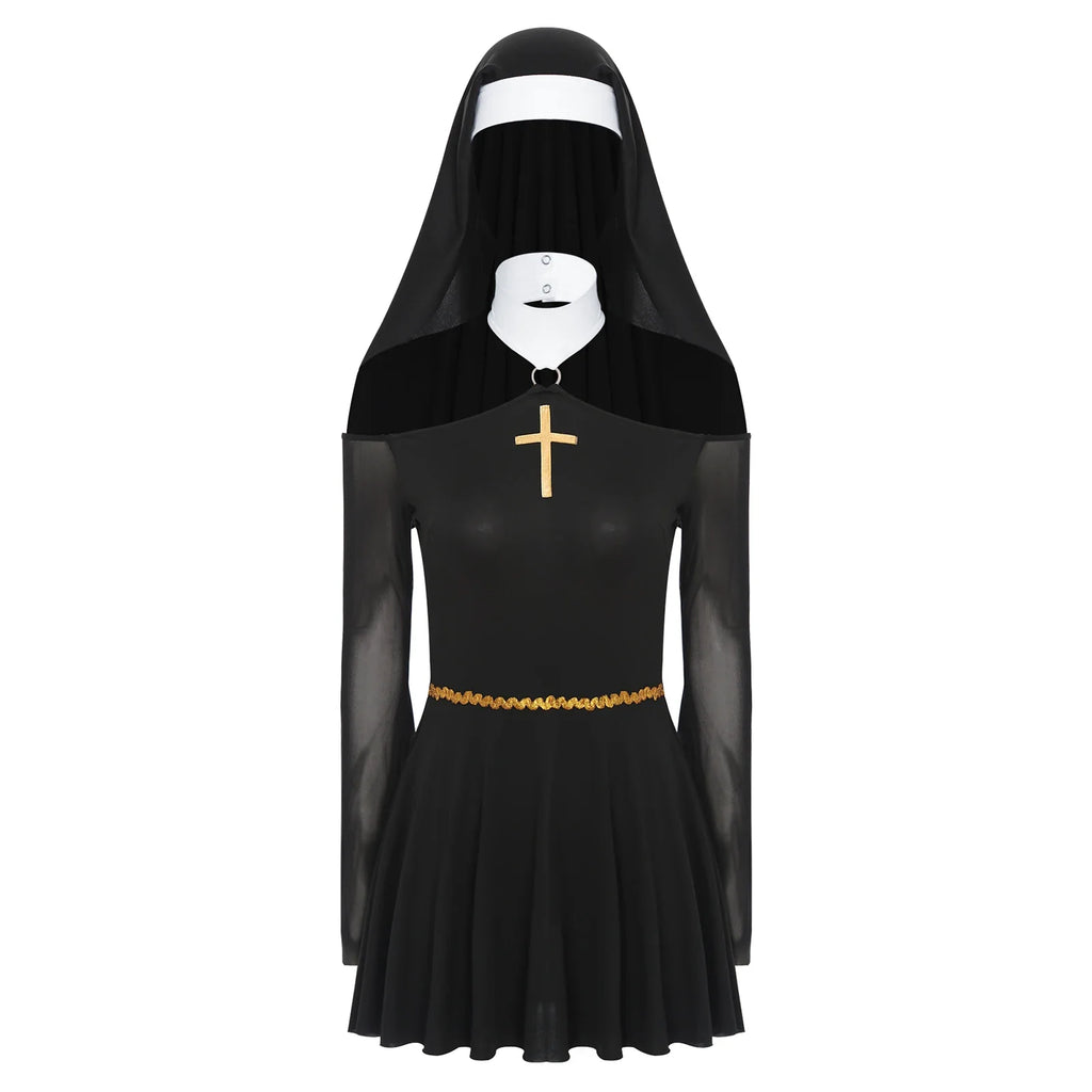 Gothic Nun Costume Dress with Headscarf