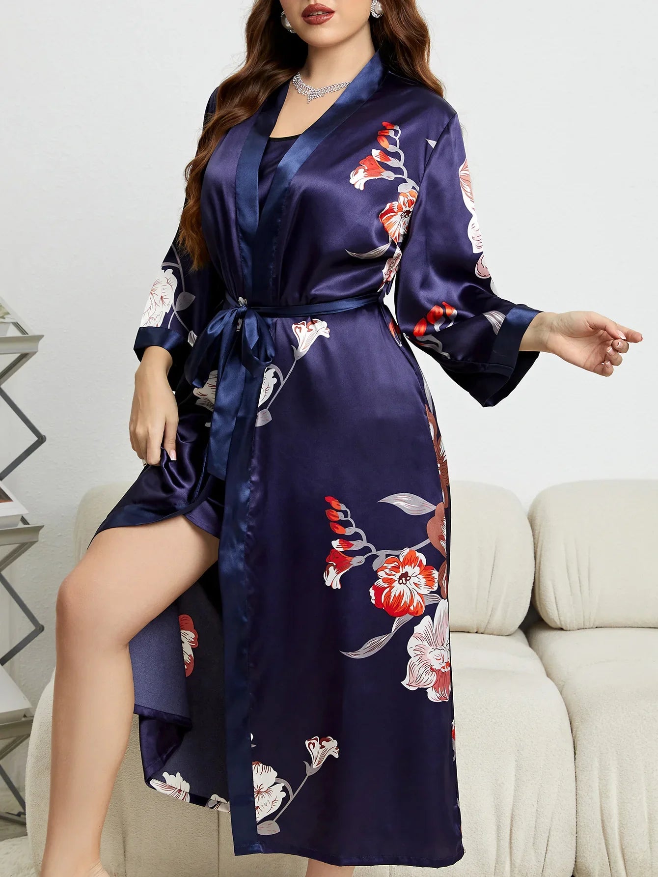 Plus Size Satin Bathrobe