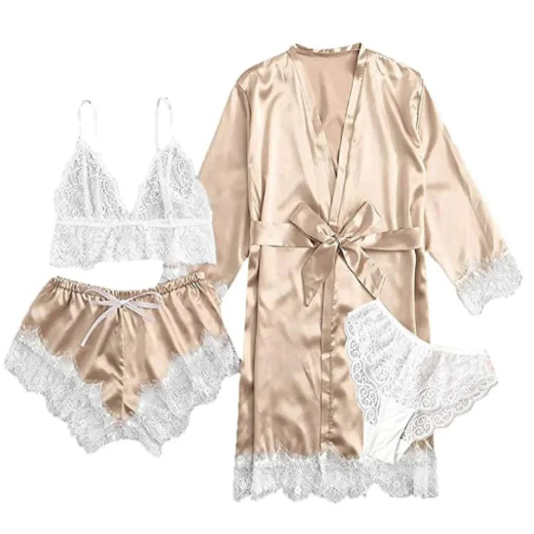 4PCS Woman Bathrobe Set