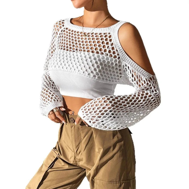 Hollow-Out Cropped Sweater