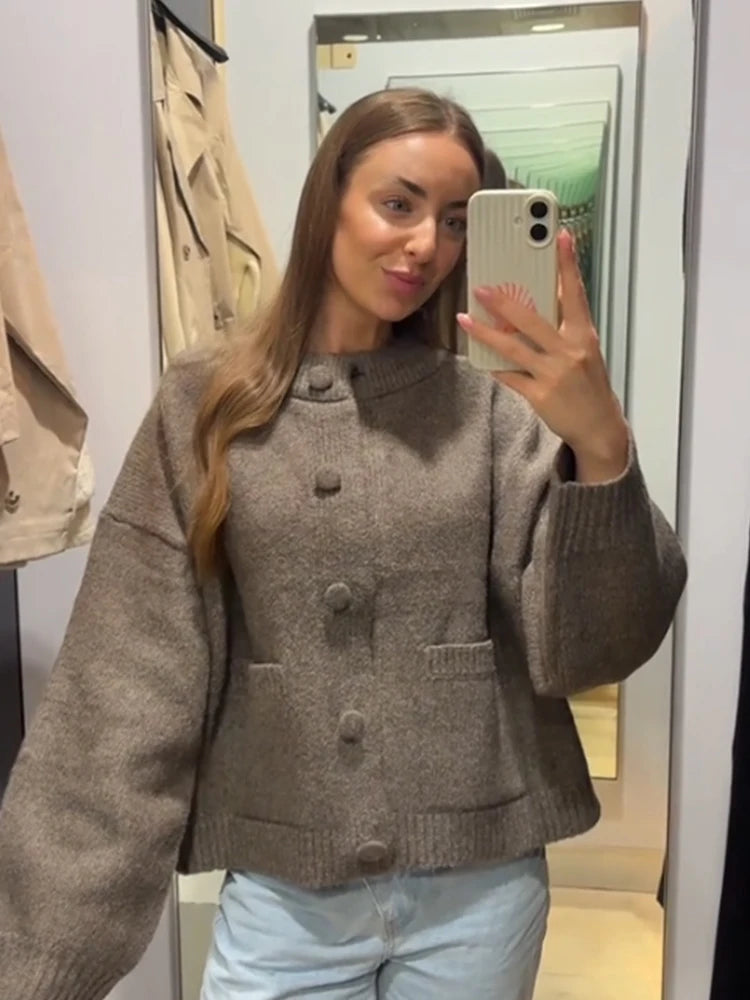 Casual O-Neck Chocolate Cardigan