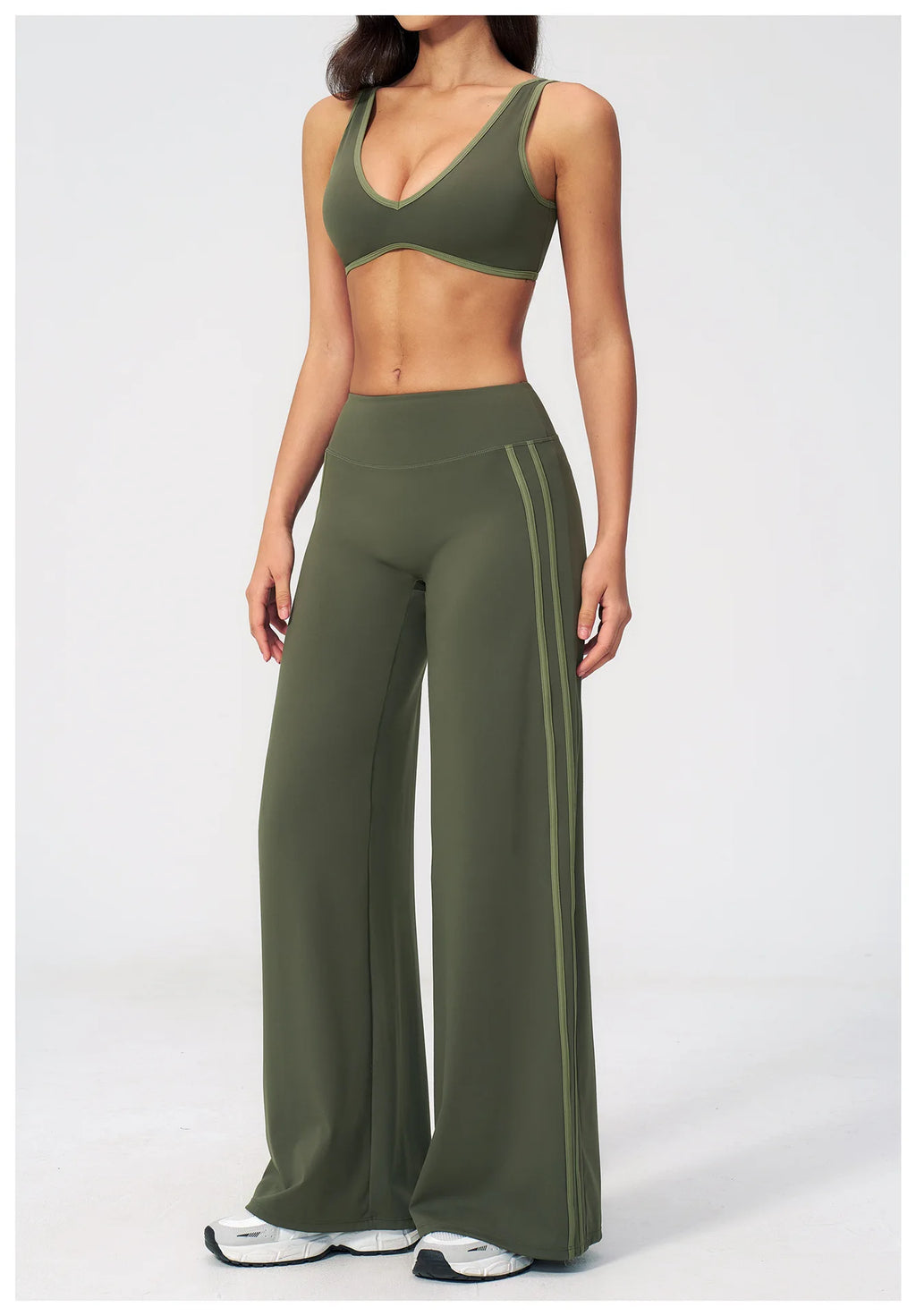 Nylon Striped Sleeveless True-To-Size Fit Two-Piece Yoga Set