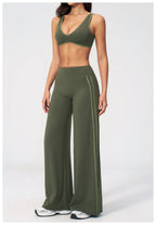 Nylon Striped Sleeveless True-To-Size Fit Two-Piece Yoga Set