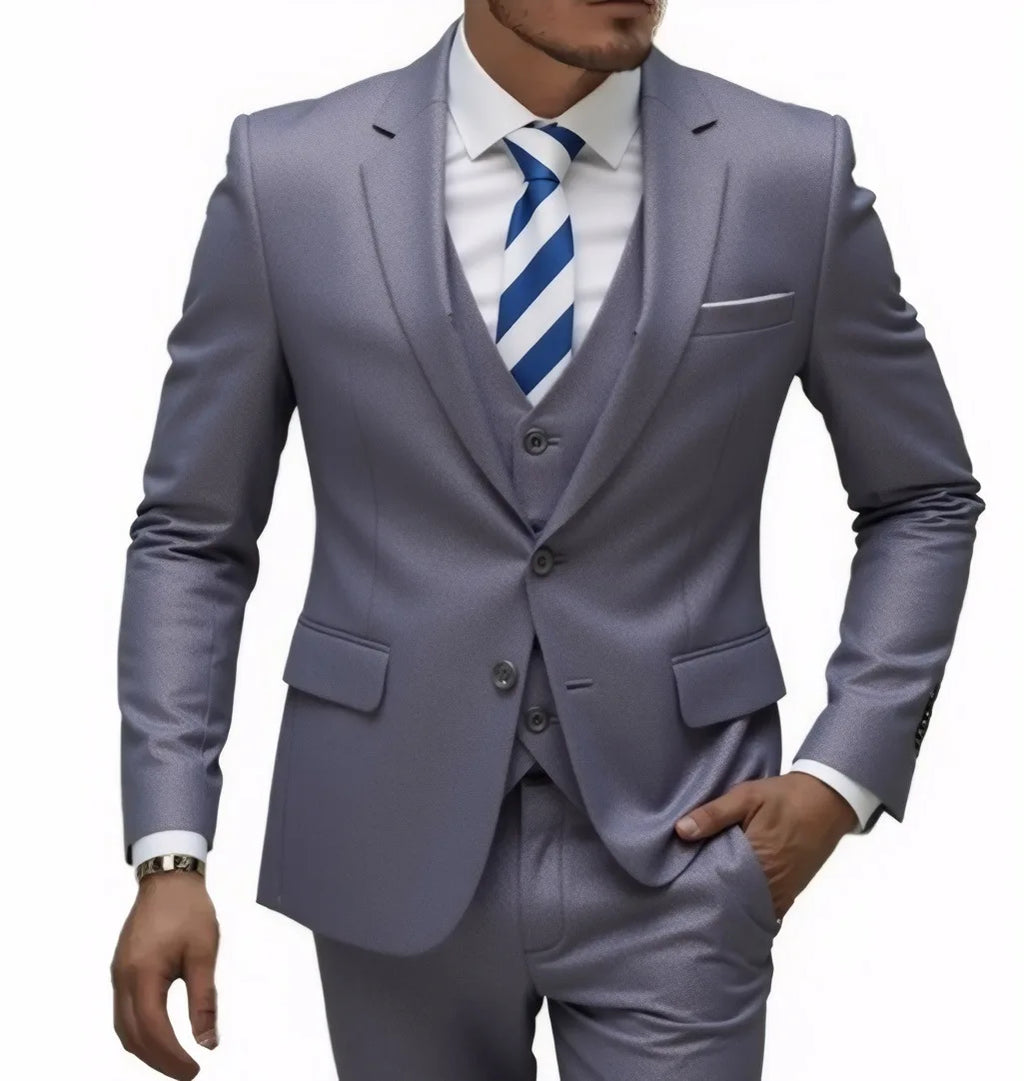 Three-Piece Solid Two-Button Suit Set