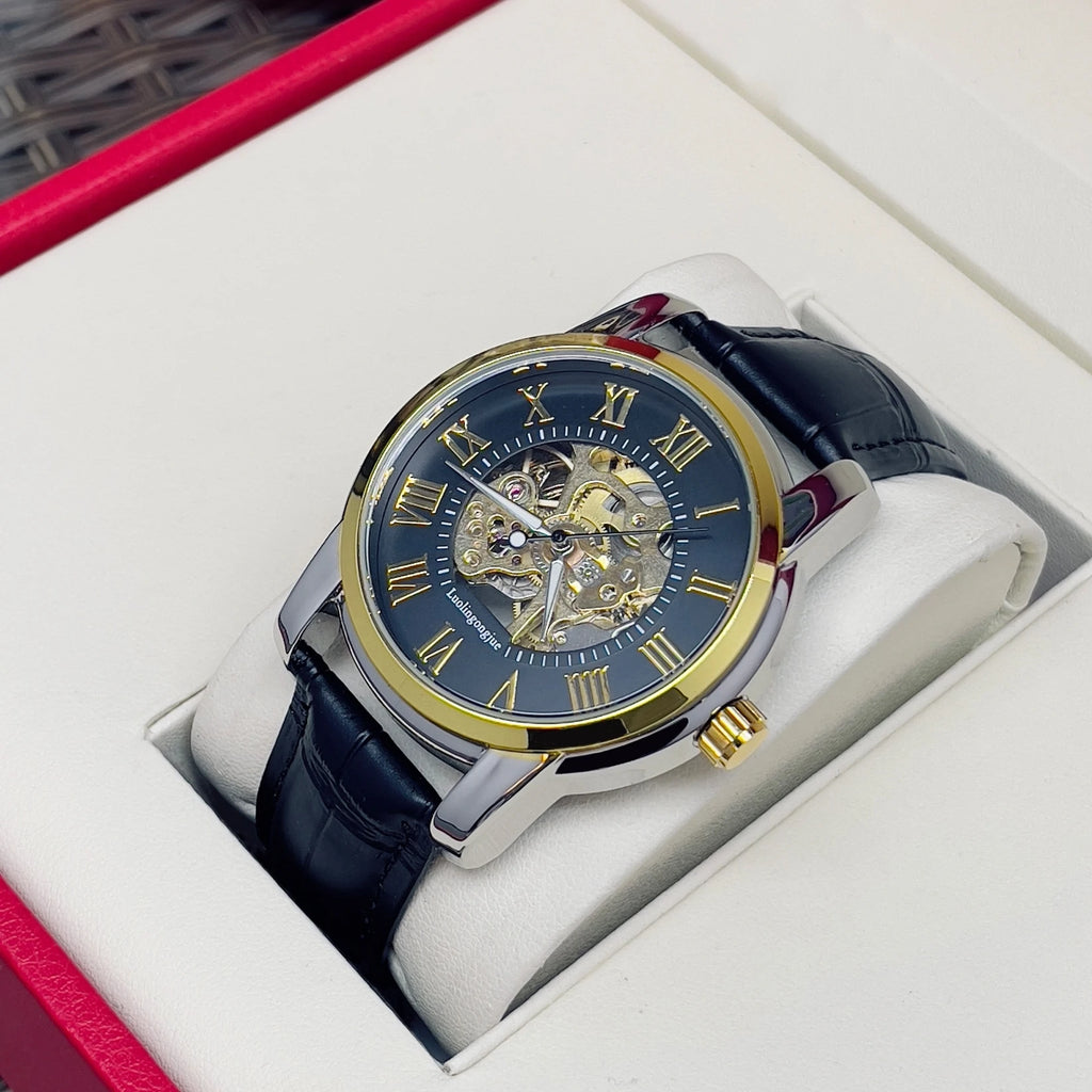 AOKULASIC Skeleton Leather Automatic Watch