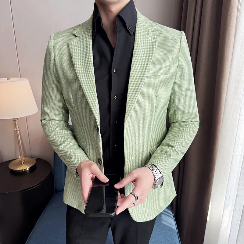 Bright Silk Grid Korean Dress Blazer