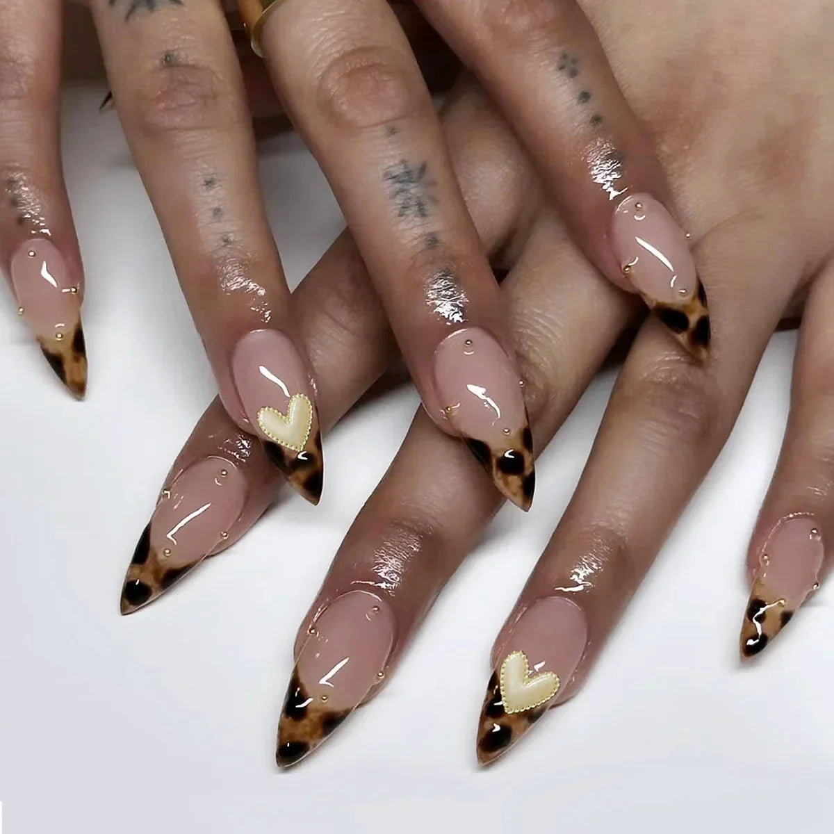 Leopard Print French False Nails
