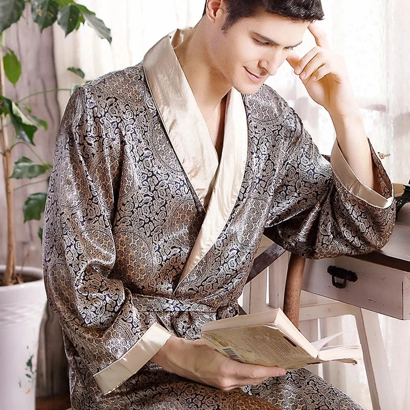Geometric Print Men Bathrobe