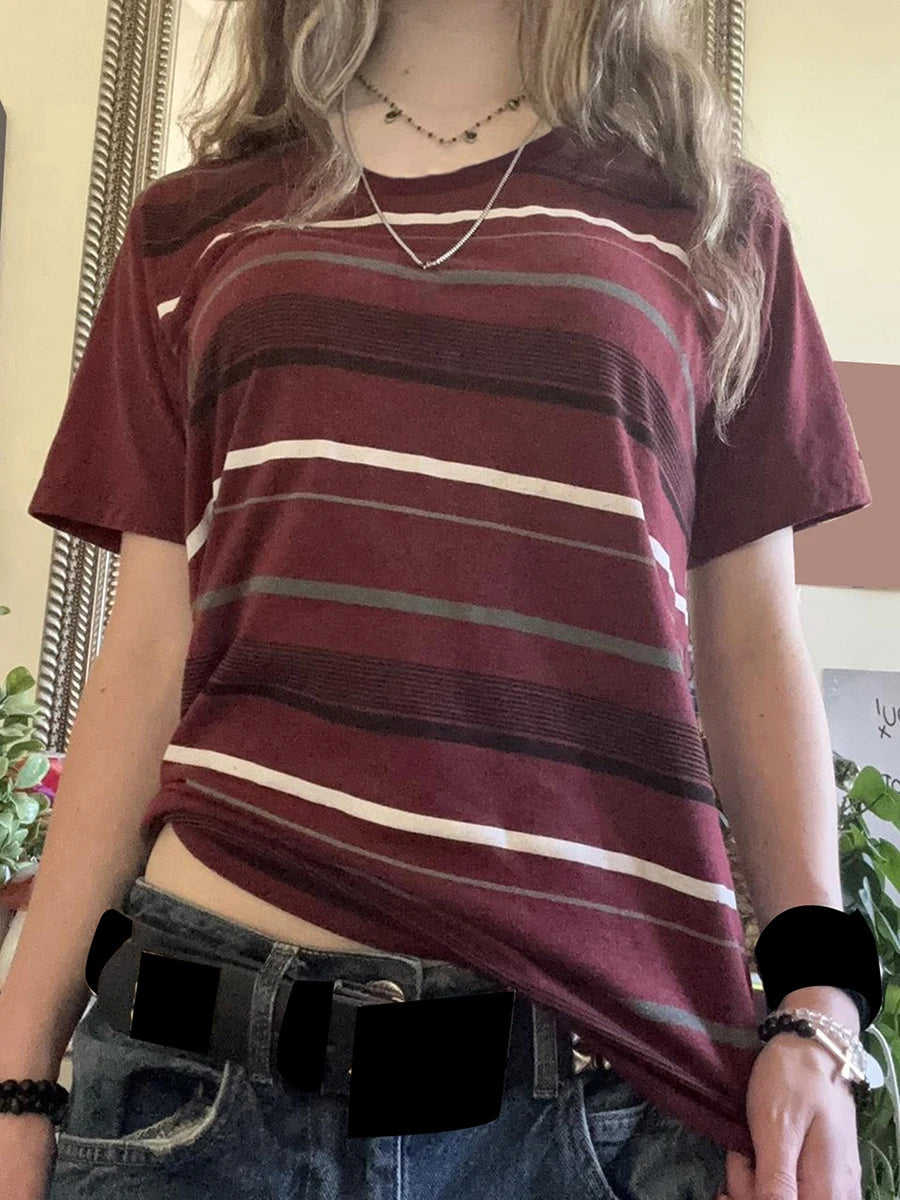 Everyday Broadcloth Striped Crew Neck True-To-Size Fit T-Shirt