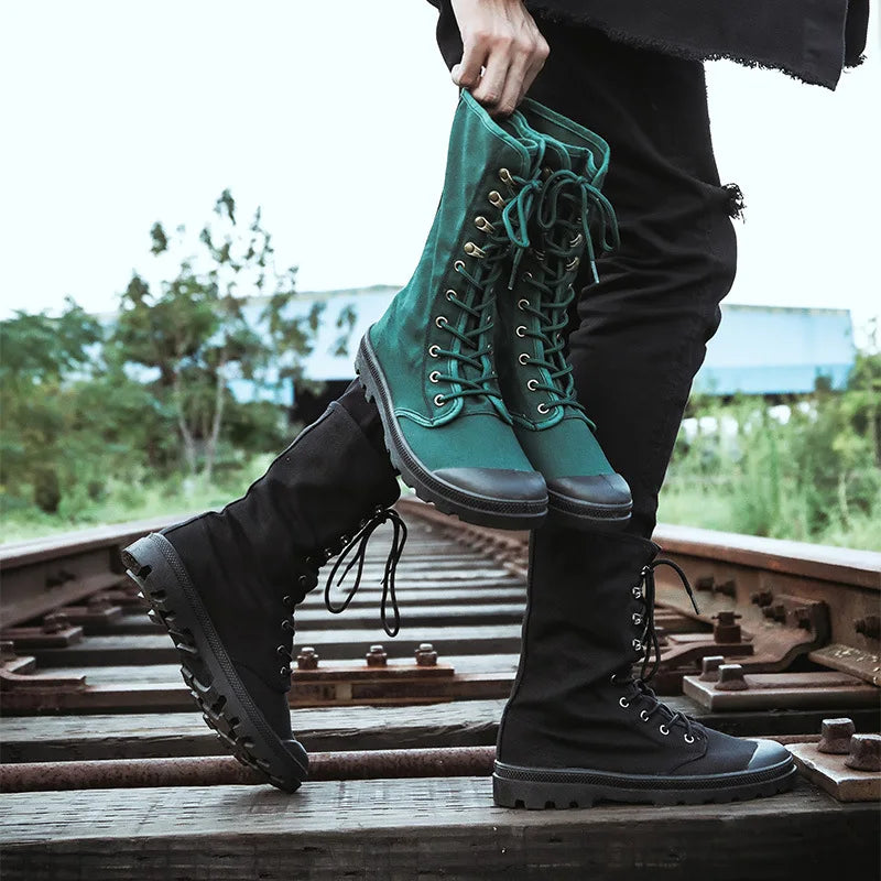 YBQJOO Canvas High-Top Ankle Boots