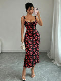 Tie-Strap Floral Fishtail Dress