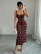 Tie-Strap Floral Fishtail Dress