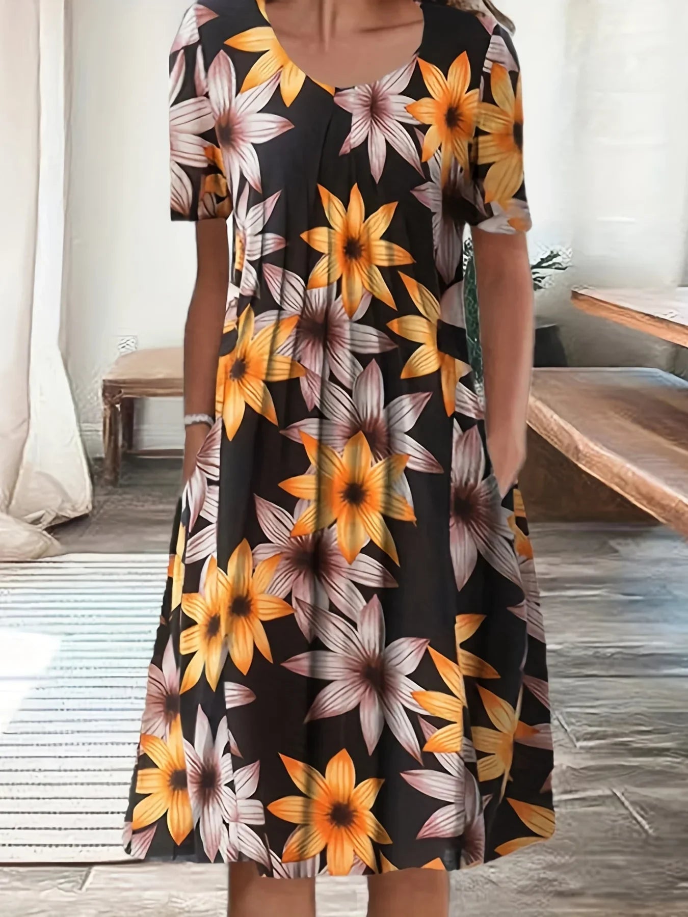 Printed Round Neck Dress