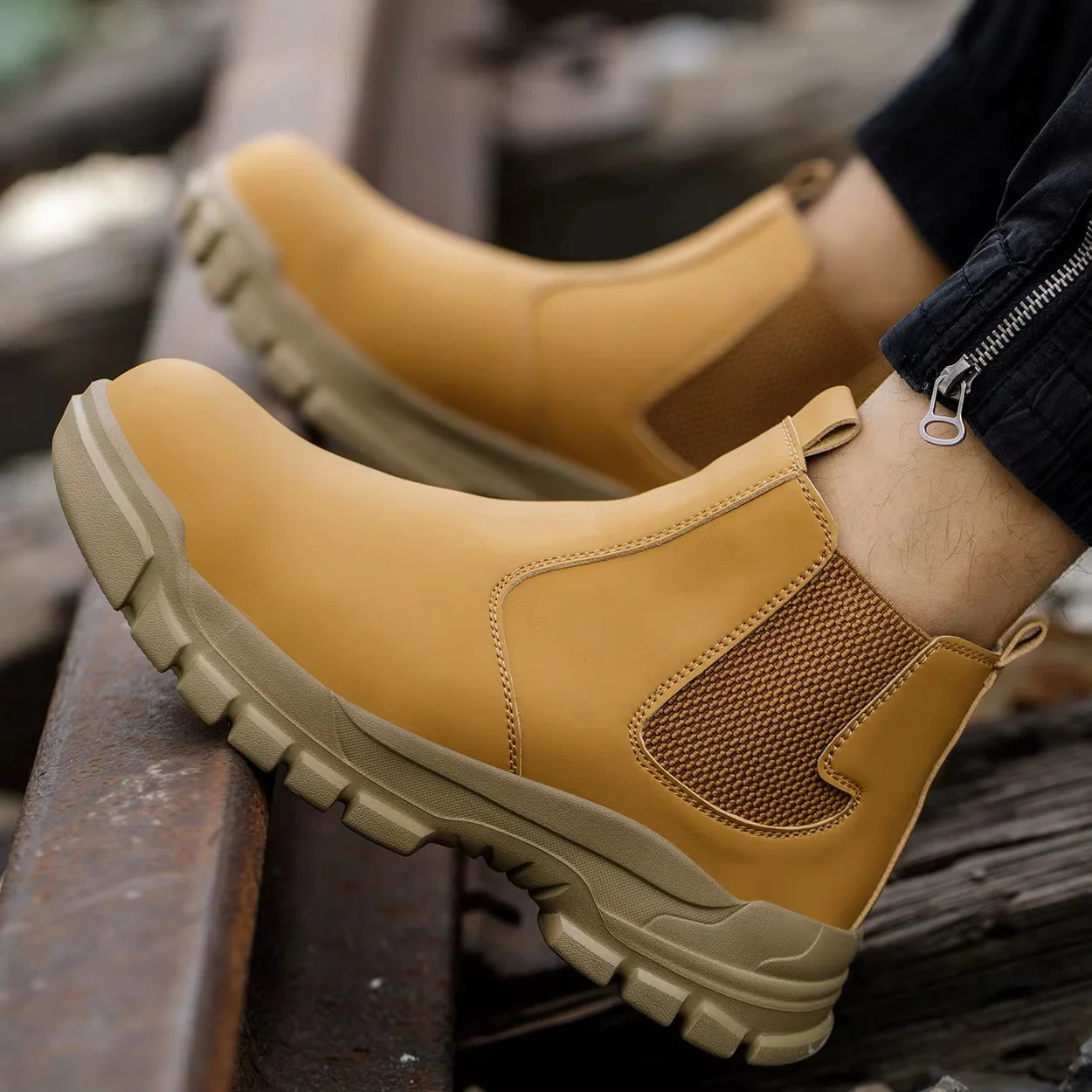 Yellow Slip-On Steel-Toe Boots