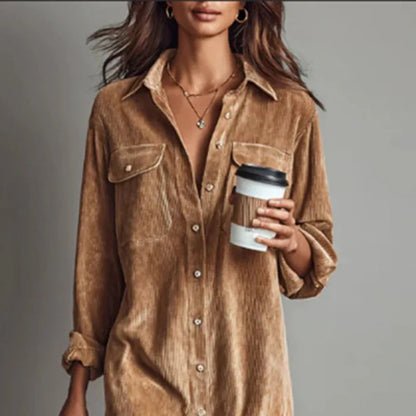 Retro Corduroy Shirt Dress